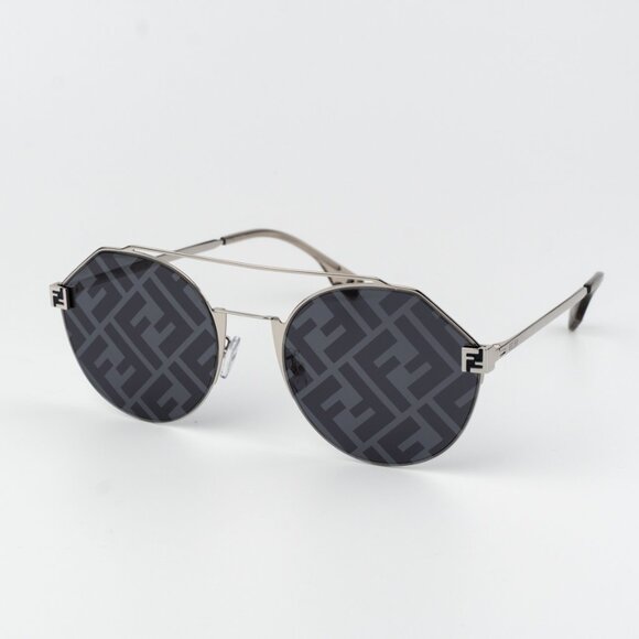 Fendi Men Sunglasses Palladium Blue Silver Mirror Logo Round FE40060U 16X NEW